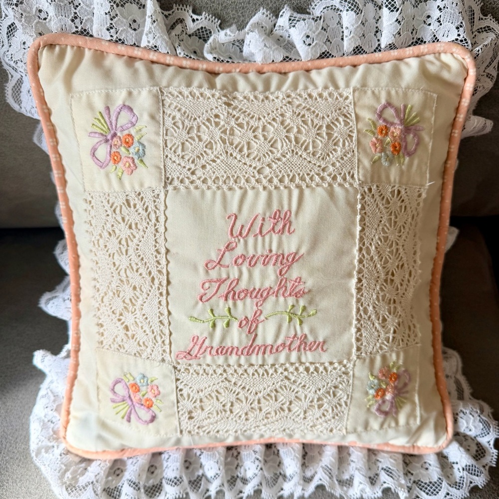 Embroidered Throw Pillow with Floral Design